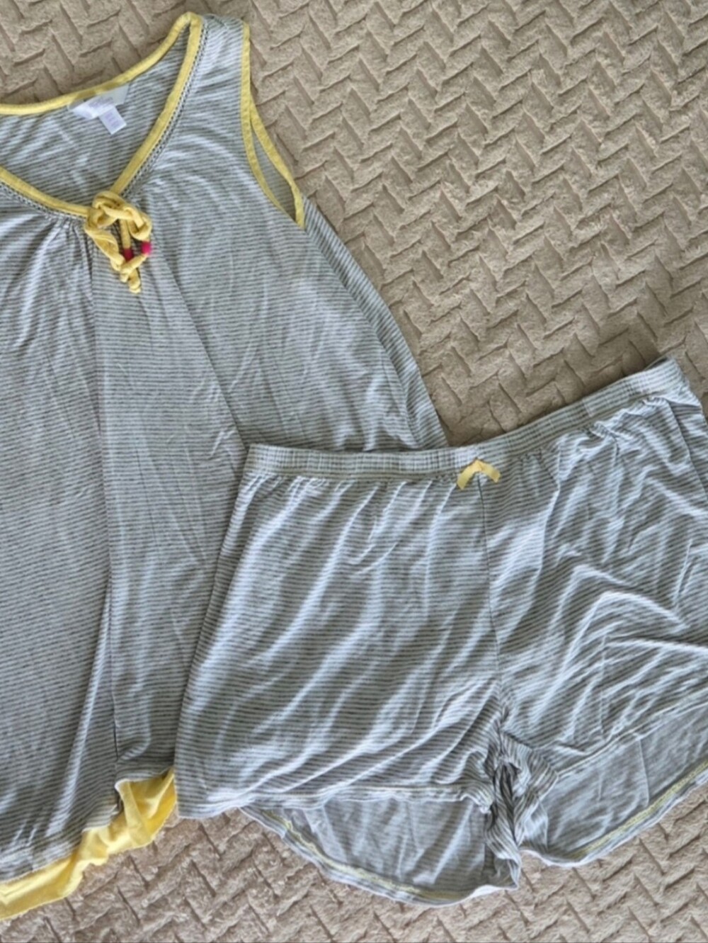 Secret Treasures Gray & Yellow Striped Tank and Shorts Sleep Set